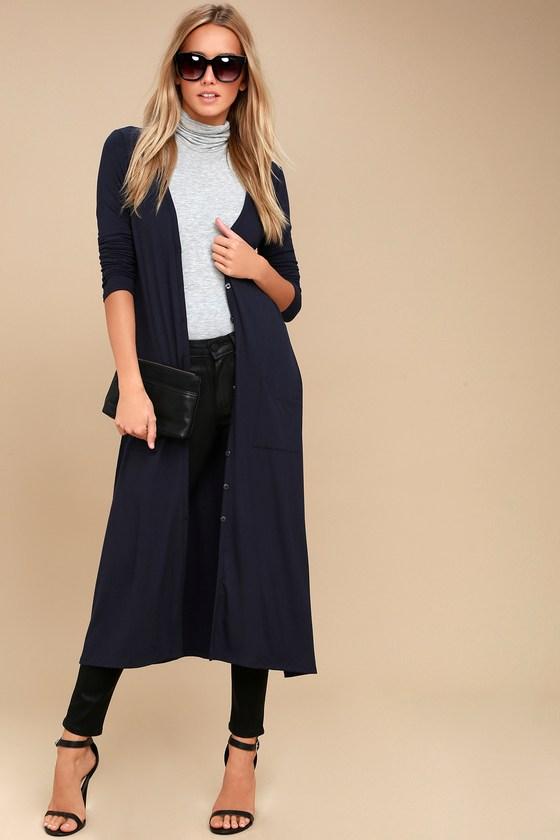 Lulus | Graceful Ways Navy Blue Long Cardigan Sweater | Size Large