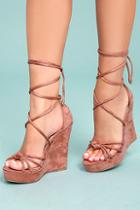 Liliana Macy Dusty Pink Suede Lace-up Wedges