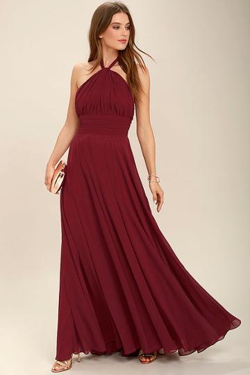 Lulus | Dance Of The Elements Burgundy Maxi Dress | Size X-small | Red | 100% Polyester