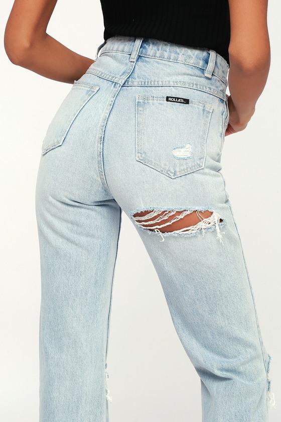 Rolla's Original Straight Light Wash High Rise Distressed Cropped Jeans | Lulus