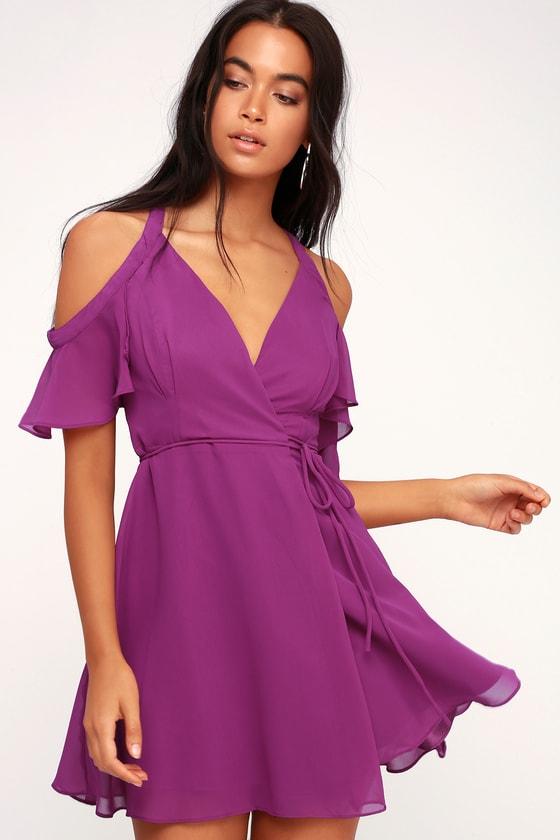 Bombshell Magenta Off-the-shoulder Wrap Dress | Lulus