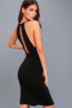 Lulus | Elin Black Backless Midi Dress