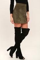Wild Diva Lounge Aletha Black Suede Peep-toe Thigh High Boots