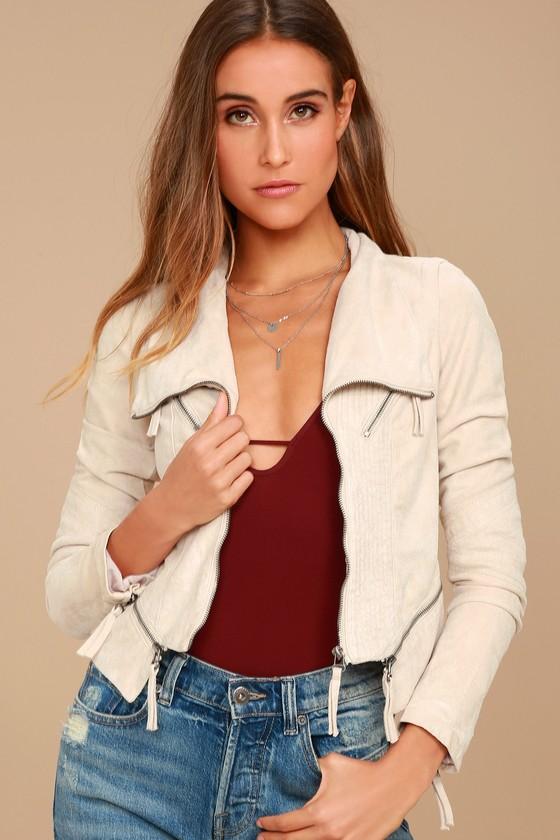 Lulus | Ready For Anything Cream Suede Moto Jacket | Size Large | White | 100% Polyester | Vegan Friendly