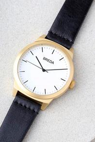 Breda Rand Gold And Black Leather Watch