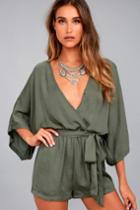 Lulus | Ain't It Grand Olive Green Romper | Size Large | 100% Polyester