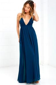 Lulus Flutter Freely Navy Blue Maxi Dress