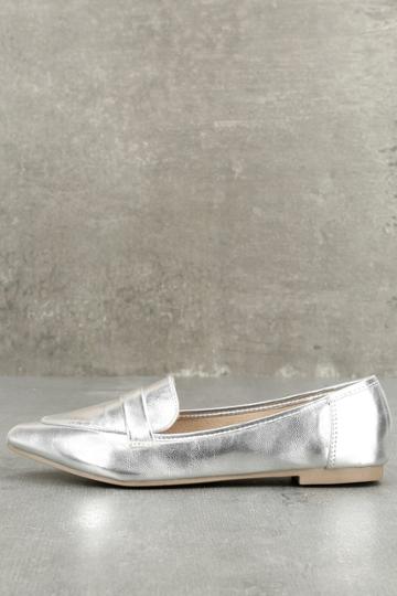 Bella Marie | Ariella Silver Pointed Toe Loafers | Lulus