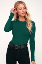 Karlee Dark Green Ribbed Knit Long Sleeve Sweater Top | Lulus