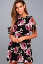 Lulus | Everything For You Black Floral Print Shift Dress | Size Large | 100% Polyester