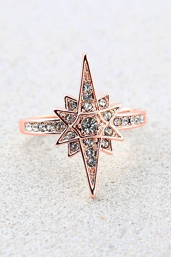 Shashi | Cara Rose Gold Rhinestone Ring | Pink | Lulus