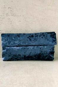 Lulus On A Roll Navy Blue Velvet Clutch