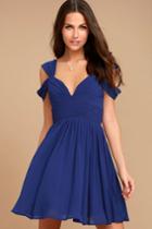 Marine Blu | Come Away With Me Royal Blue Skater Dress | Size Small | 100% Polyester | Lulus
