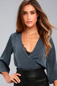 Lulus Sail The Riviera Navy Blue Wrap Top