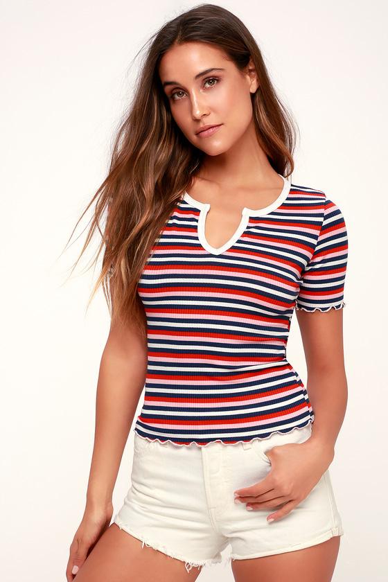 National Anthem Multi Striped Ribbed Tee | Lulus