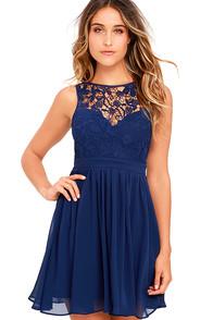 Lulus Jolly Song Navy Blue Lace Skater Dress