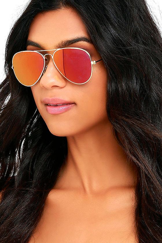 Cool And Reflected Gold And Red Mirrored Aviator Sunglasses | Lulus