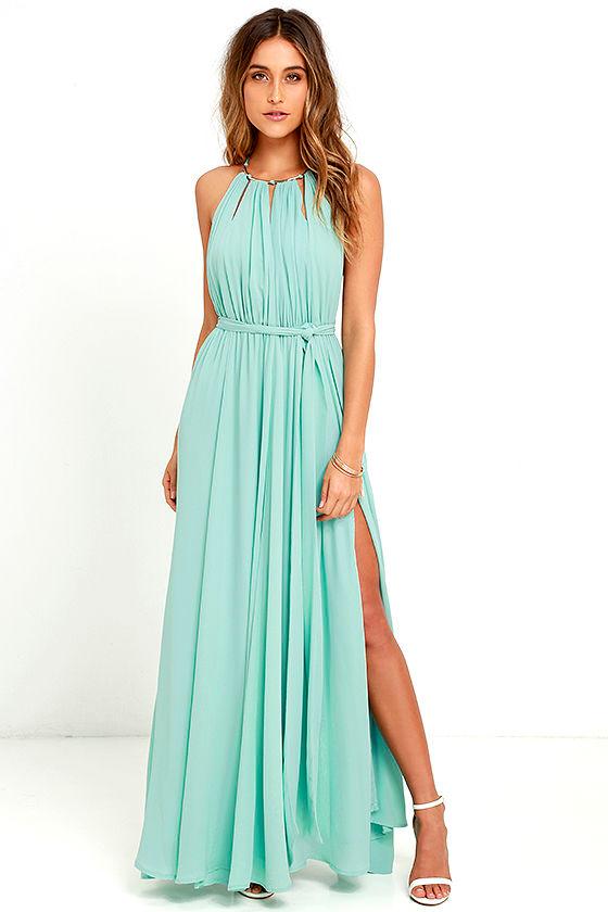 Lulus | Gleam And Glide Sage Green Maxi Dress | Size Large | 100% Polyester