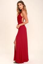 Nbd | Stephania Red Lace Backless Maxi Dress | Size Medium | Lulus