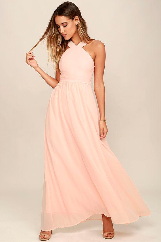 Lulus | Air Of Romance Peach Maxi Dress | Size X-small | Pink | 100% Polyester