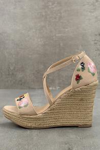 Wild Diva Roselyn Natural Embroidered Espadrille Wedges