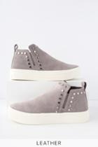 Dolce Vita Tate Smoke Grey Suede Leather Studded Sneakers | Lulus