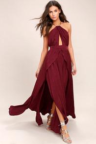 Lulus On My Own Burgundy Maxi Dress