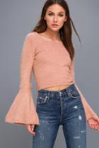 Jack By Bb Dakota Regine Blush Pink Cropped Bell Sleeve Sweater | Lulus