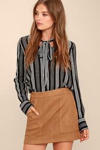 Honey Punch Simply Perf Tan Suede Mini Skirt