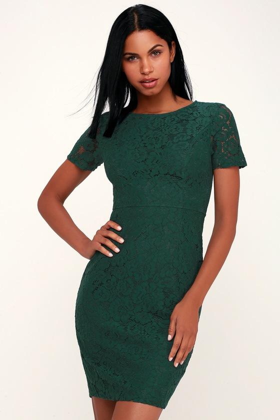 Polished To Perfection Dark Green Lace Midi Dress | Lulus