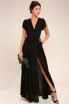 Lulus | Heart Of Marigold Black Wrap Maxi Dress | Size Large | 100% Rayon