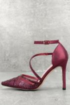 De Blossom | Warren Wine Rhinestone Ankle Strap Heels | Size 5.5 | Red | Lulus