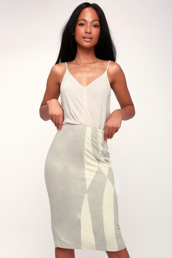 Bonafide Grey And Ivory Suede Pencil Skirt | Lulus