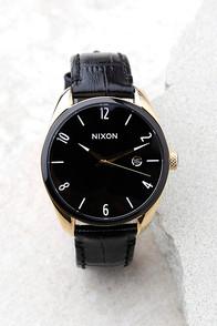 Nixon Bullet Gold, Black, And White Leather Watch
