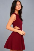 Lulus Toast To You Wine Red Cutout Skater Dress