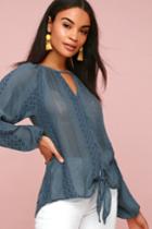 Alba Denim Blue Embroidered Tie-front Long Sleeve Top | Lulus