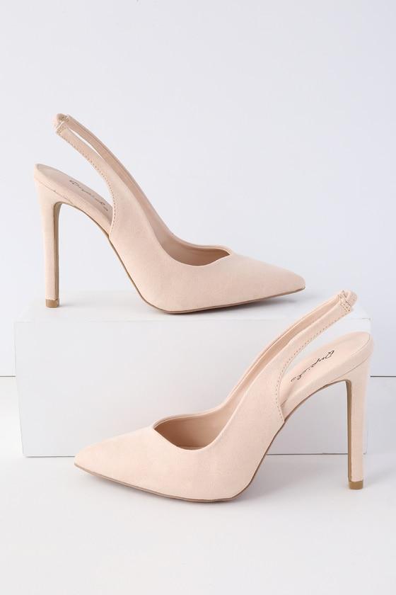 Qupid Allie Black Nude Slingback Pumps | Lulus