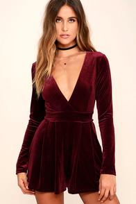 Lulus Decorated In Love Burgundy Velvet Romper