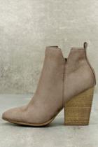 City Classified Marissa Light Cement Taupe Suede Ankle Booties