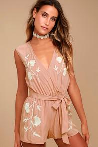 Lulus Playful Petals Blush Pink Embroidered Romper