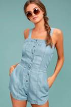 Rvca | Accomplice Blue Chambray Romper | Size Large | Lulus