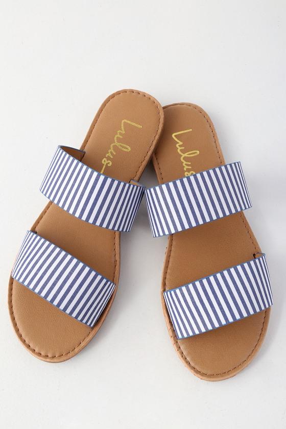 Bonnibel Time To Chill Blue Striped Slide Sandal Heels | Lulus