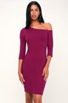Precious Thing Magenta Asymmetrical Off-the-shoulder Dress | Lulus