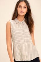 Olive & Oak Sailing Crew Beige And White Striped Sleeveless Top