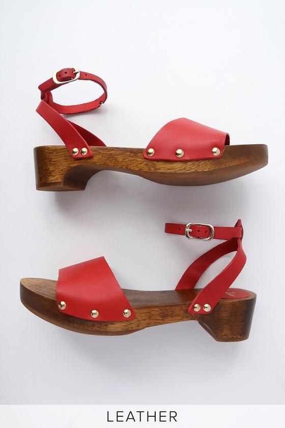 Willy Red Leather Open-toe Clog Sandal Heels | Lulus