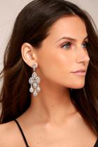 Lulus Reigning Beauty Silver Rhinestone Earrings
