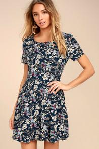 Rokoko Horticulture Shock Navy Blue Floral Print Skater Dress