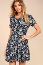 Rokoko Horticulture Shock Navy Blue Floral Print Skater Dress