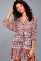 Billabong Marry Mine Taupe And Magenta Print Dress