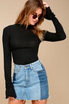 Free People Out Of Sight Black Long Sleeve Mock Neck Top | Lulus
